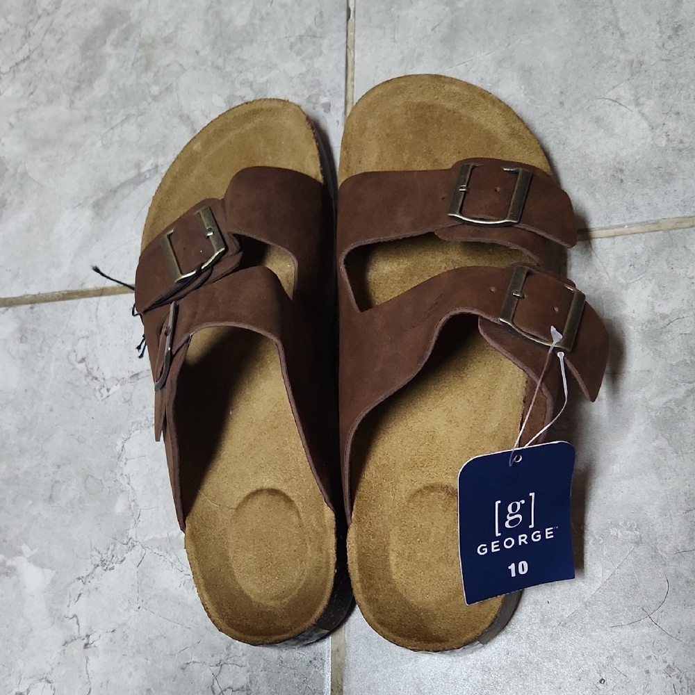 George Brown Leather Sandals with Buckle Closures